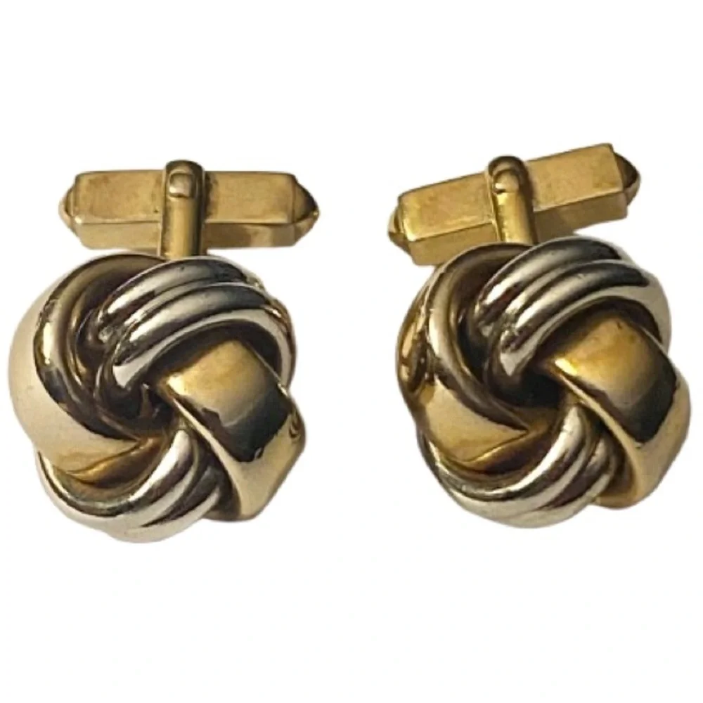 Vintage Swank Silver And Gold Tone Metal Love Knot Style Cufflinks